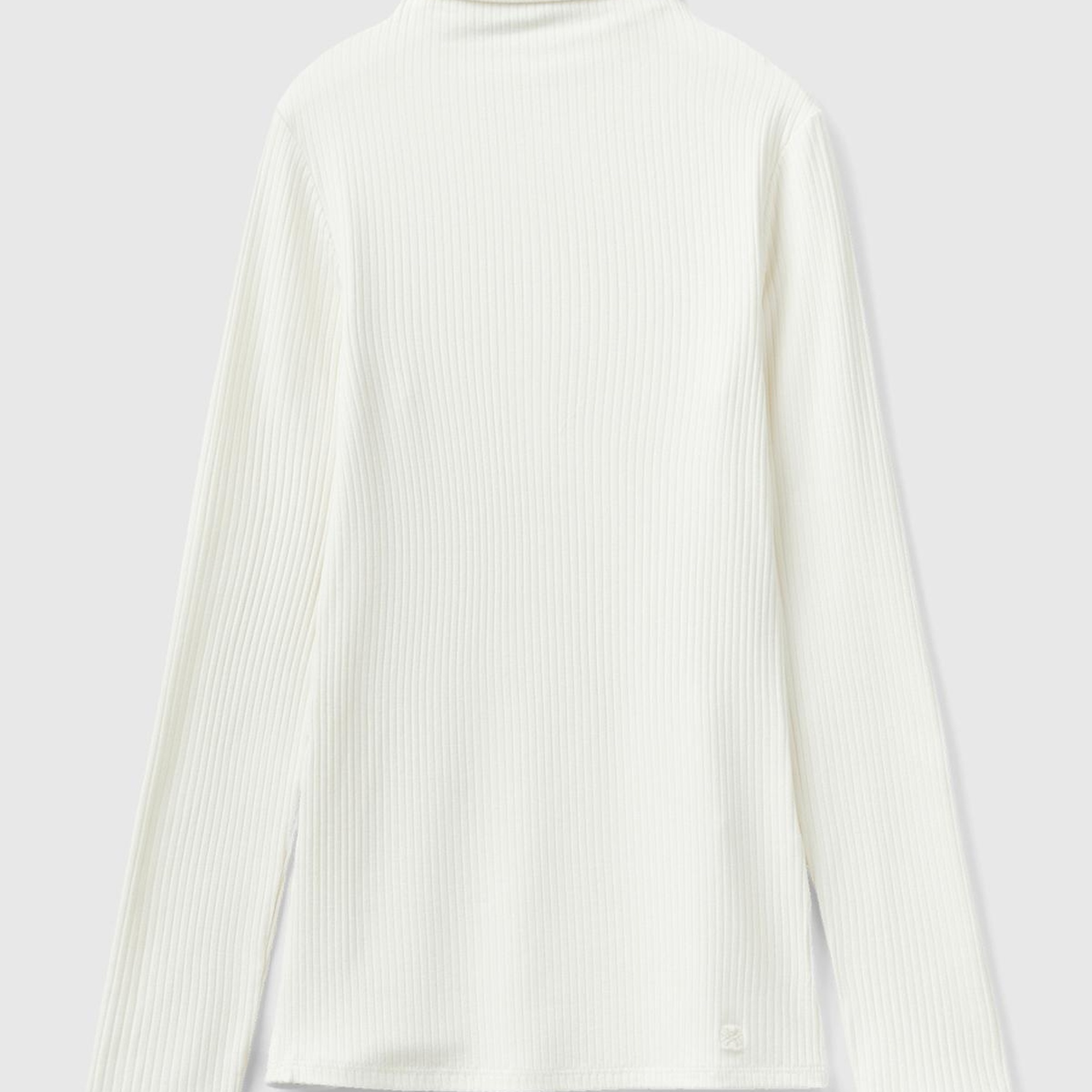 Kadın Krem Viskoz Karışımlı Balıkçı Yaka Ribanalı T-Shirt