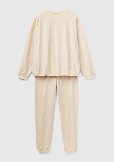 Kadın Bej Slogan Baskılı Pijama Takımı