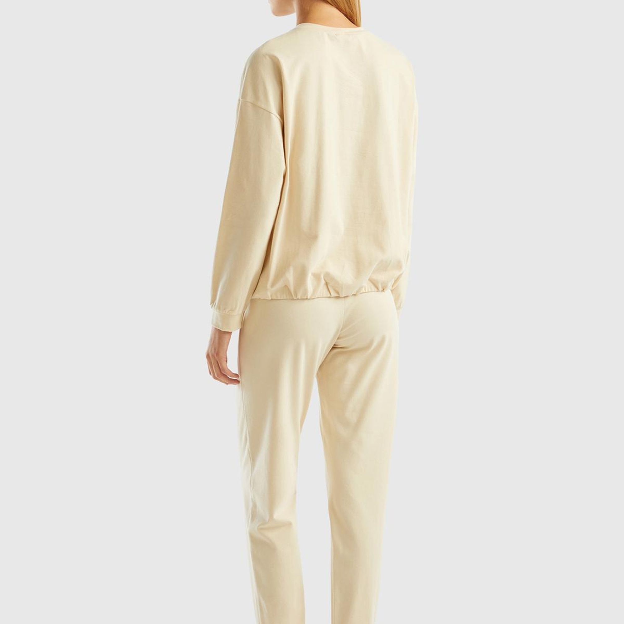 Kadın Bej Slogan Baskılı Pijama Takımı