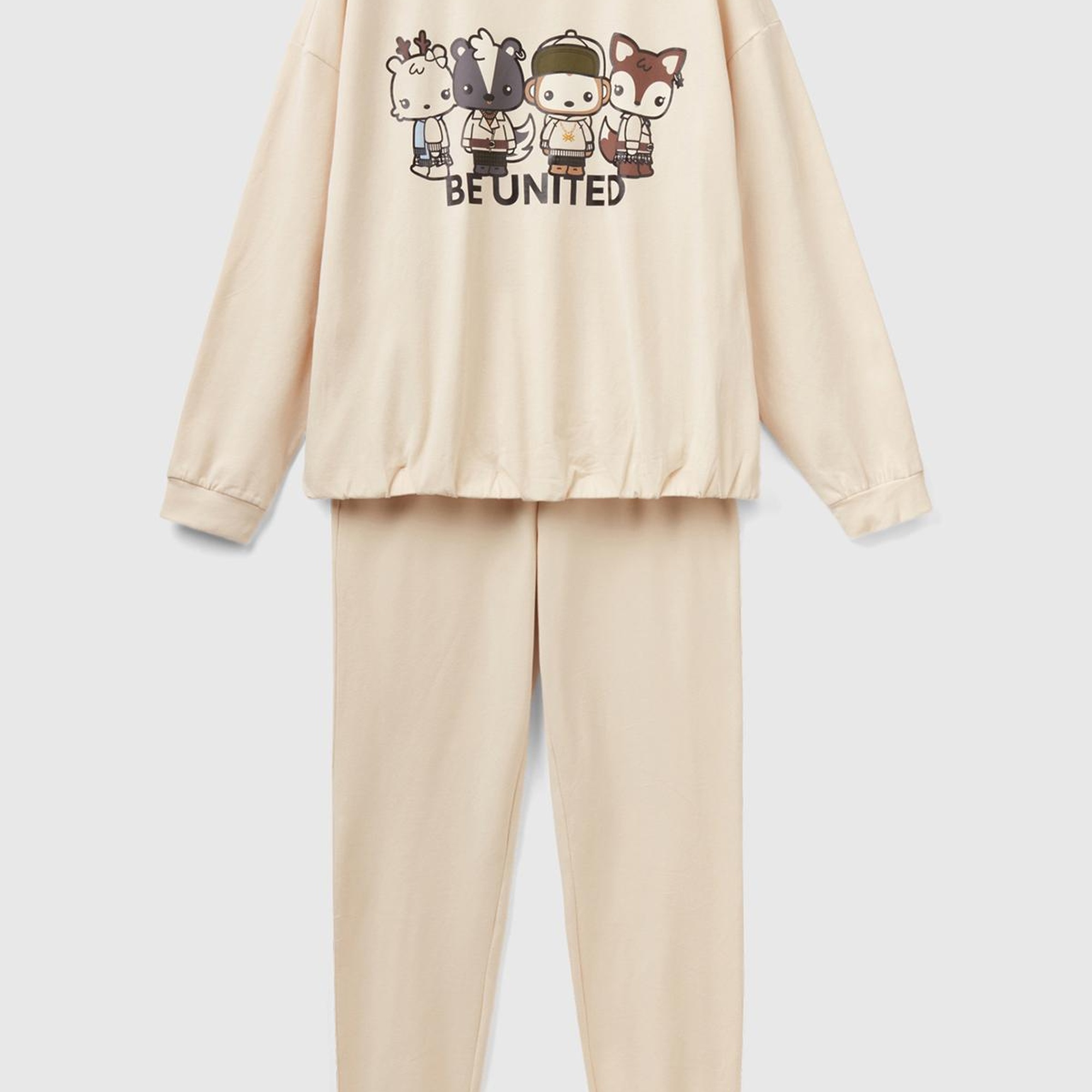 Kadın Bej Slogan Baskılı Pijama Takımı