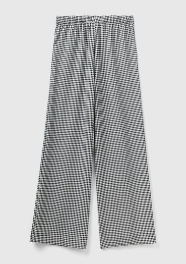  Kadın Siyah-Beyaz Tamamı Desenli Geniş Paça Viskoz Karışımlı Pijama Alt