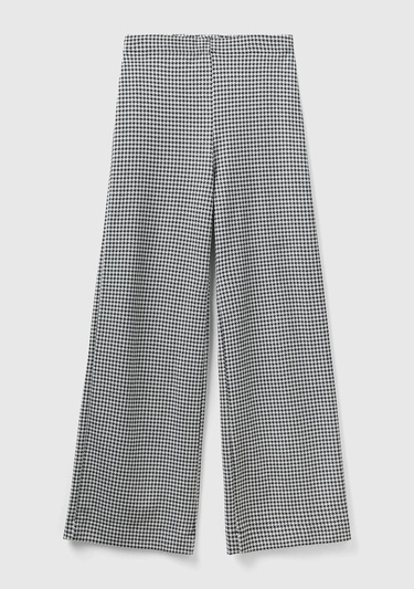  Kadın Siyah-Beyaz Tamamı Desenli Geniş Paça Viskoz Karışımlı Pijama Alt