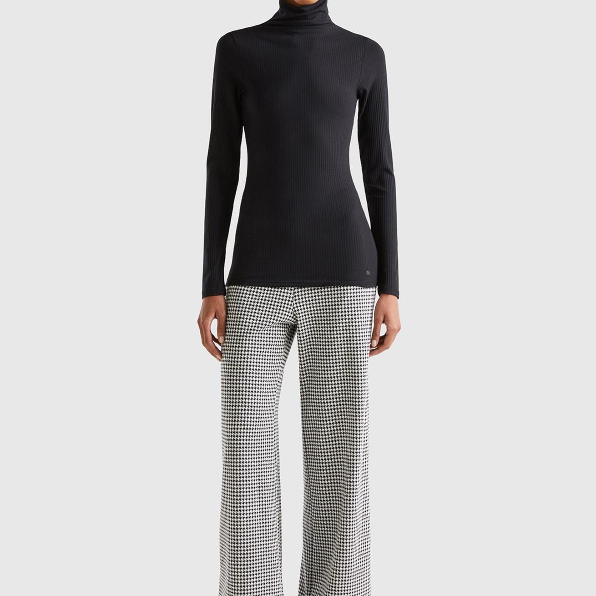 Kadın Siyah-Beyaz Tamamı Desenli Geniş Paça Viskoz Karışımlı Pijama Alt