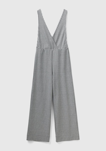  Kadın Siyah-Beyaz Tamamı Desenli Viskoz Karışımlı Tulum