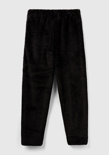  Kadın Siyah Beli Lastikli Peluş Eşofman Alt