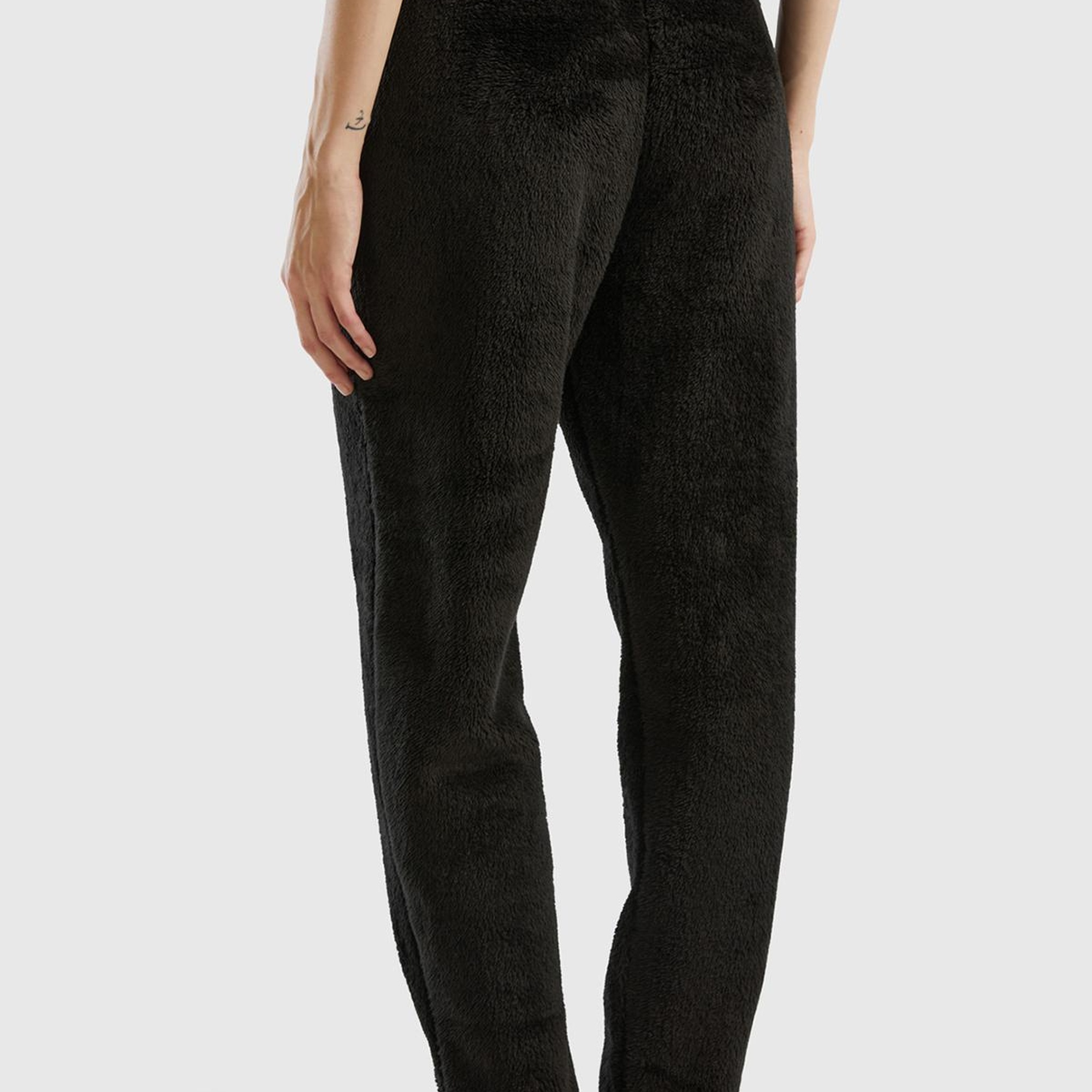 Kadın Siyah Beli Lastikli Peluş Eşofman Alt