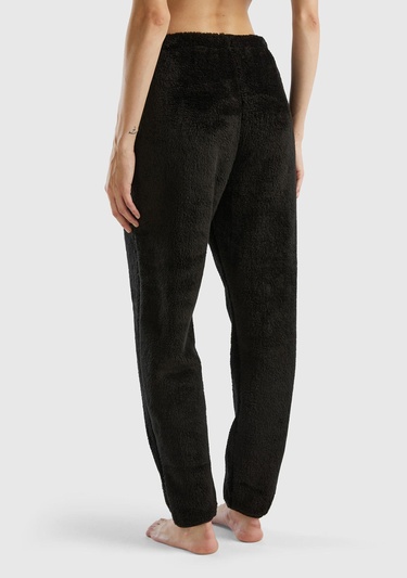  Kadın Siyah Beli Lastikli Peluş Eşofman Alt