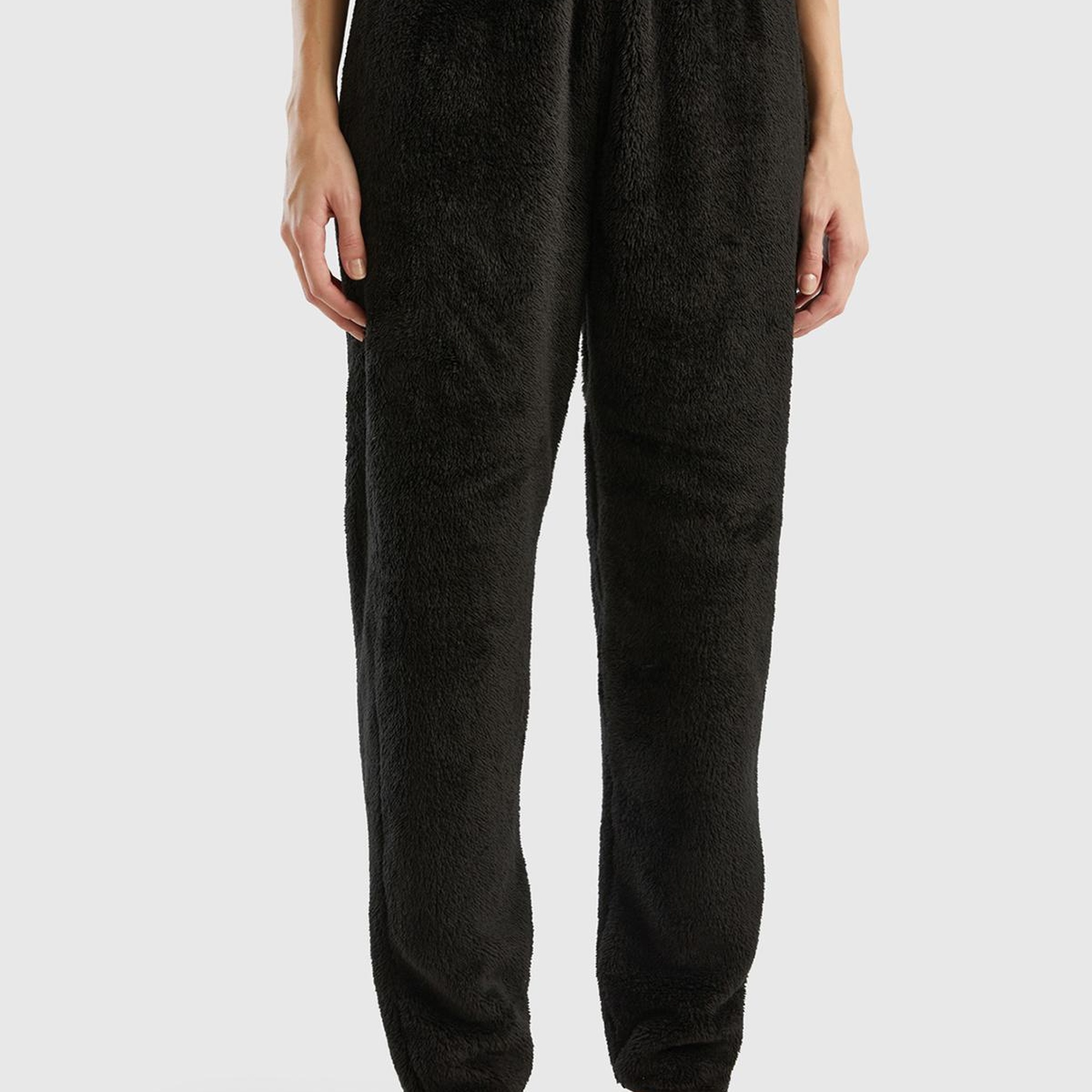 Kadın Siyah Beli Lastikli Peluş Eşofman Alt