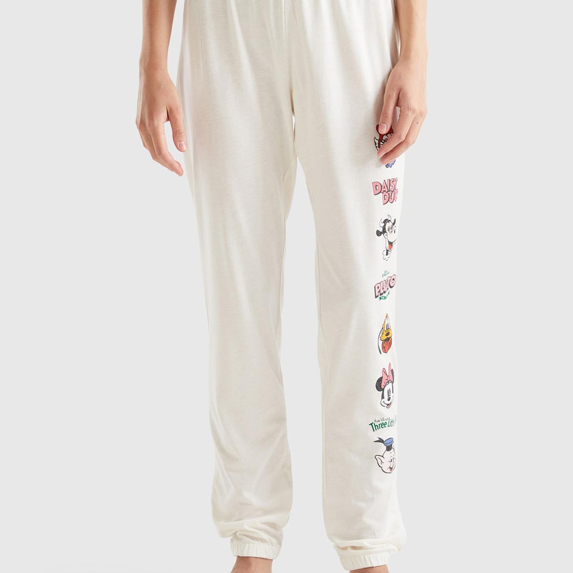 Kadın Krem Büzgü Paçalı Disney Baskılı Eşofman Alt