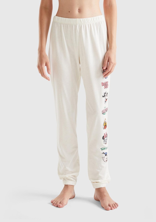  Kadın Krem Büzgü Paçalı Disney Baskılı Eşofman Alt