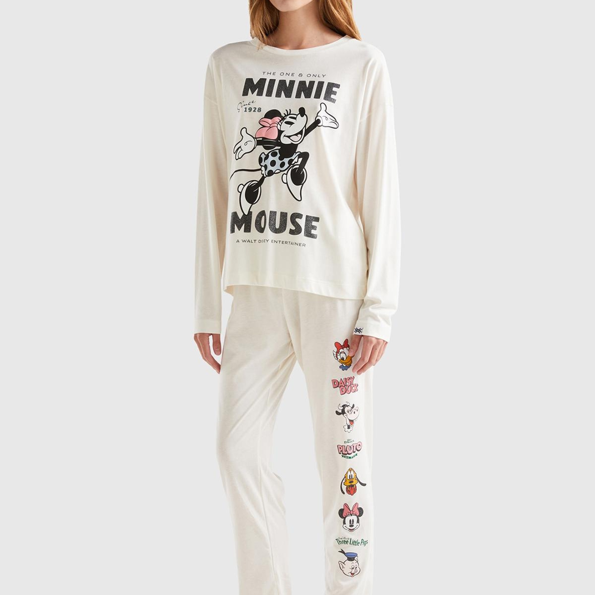 Kadın Krem Büzgü Paçalı Disney Baskılı Eşofman Alt