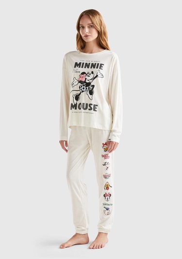  Kadın Krem Büzgü Paçalı Disney Baskılı Eşofman Alt