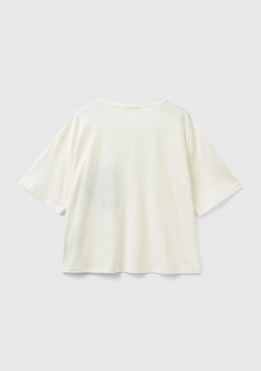  Kadın Krem Yakası Çiçek Baskılı Viskoz Karışımlı Crop Sweatshirt