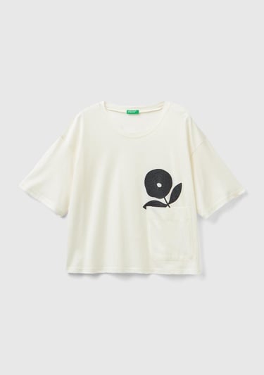  Kadın Krem Yakası Çiçek Baskılı Viskoz Karışımlı Crop Sweatshirt