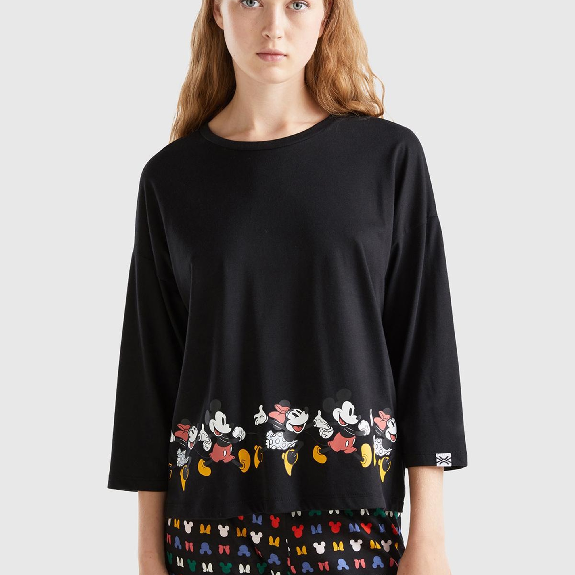 Kadın Siyah Belinde Disney Baskılı T-Shirt