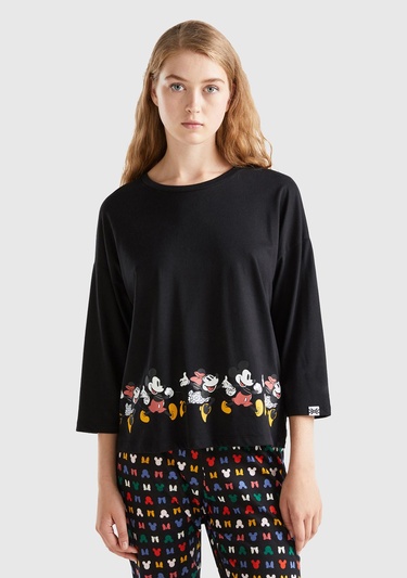  Kadın Siyah Belinde Disney Baskılı T-Shirt