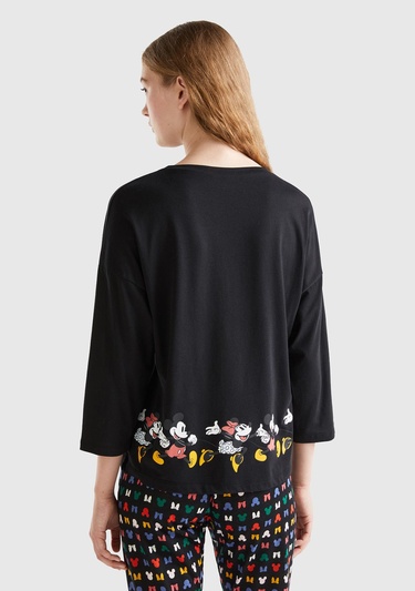  Kadın Siyah Belinde Disney Baskılı T-Shirt
