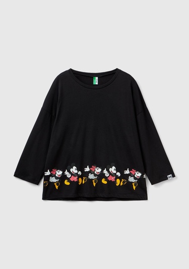  Kadın Siyah Belinde Disney Baskılı T-Shirt