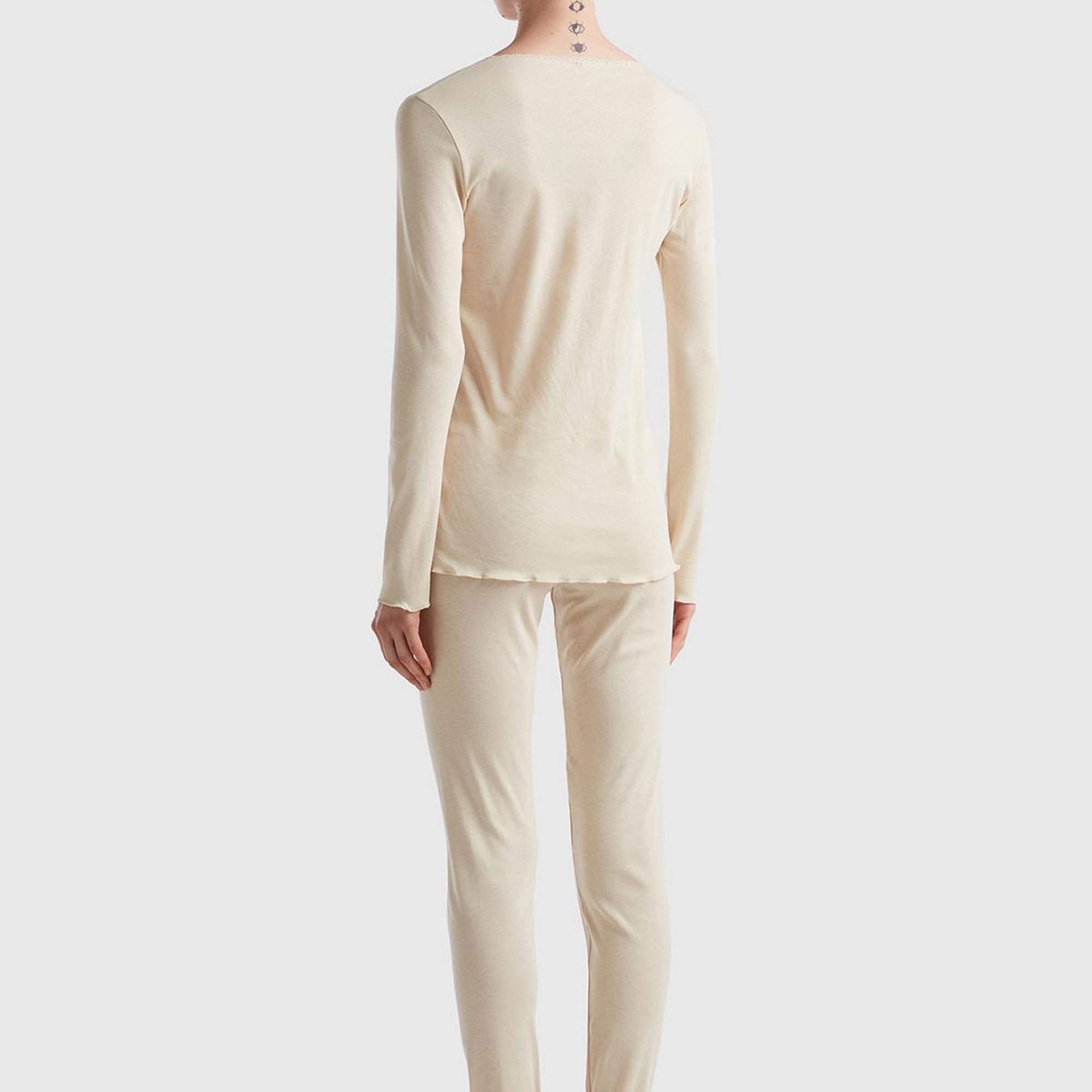 Kadın Bej Ribanalı Pijama Takımı