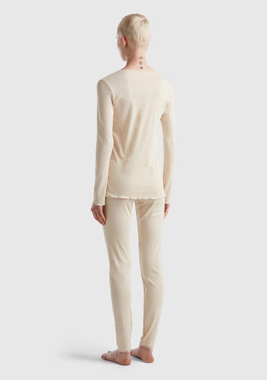  Kadın Bej Ribanalı Pijama Takımı