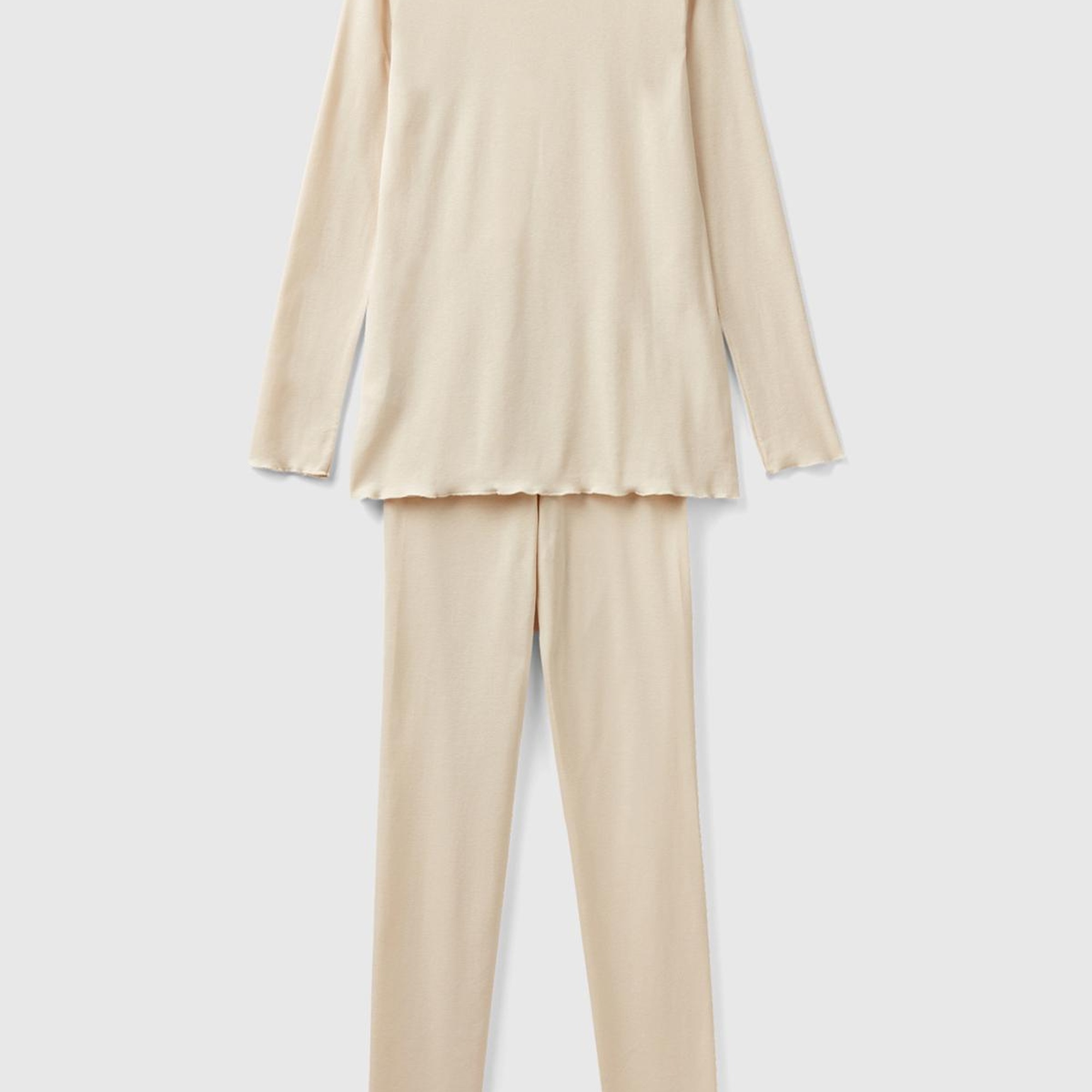 Kadın Bej Ribanalı Pijama Takımı