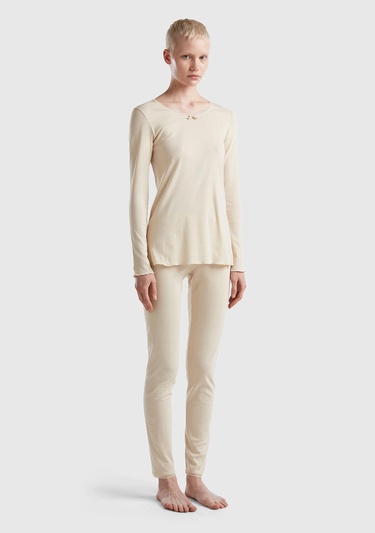  Kadın Bej Ribanalı Pijama Takımı