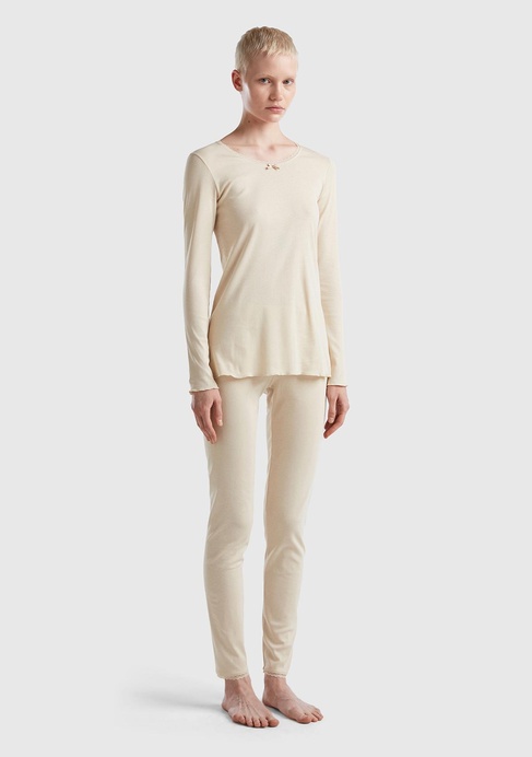  Kadın Bej Ribanalı Pijama Takımı