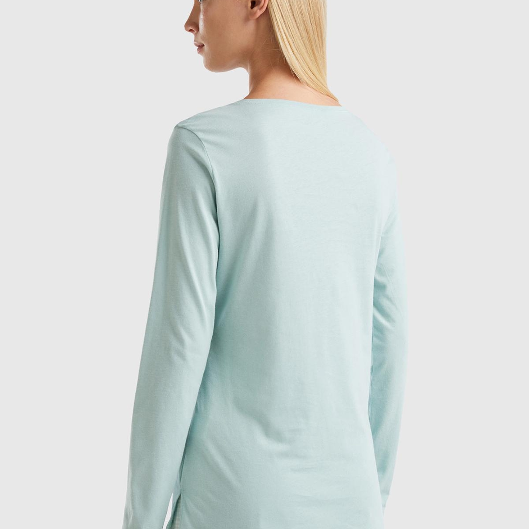 Kadın Turkuaz Bisiklet Yaka T-Shirt