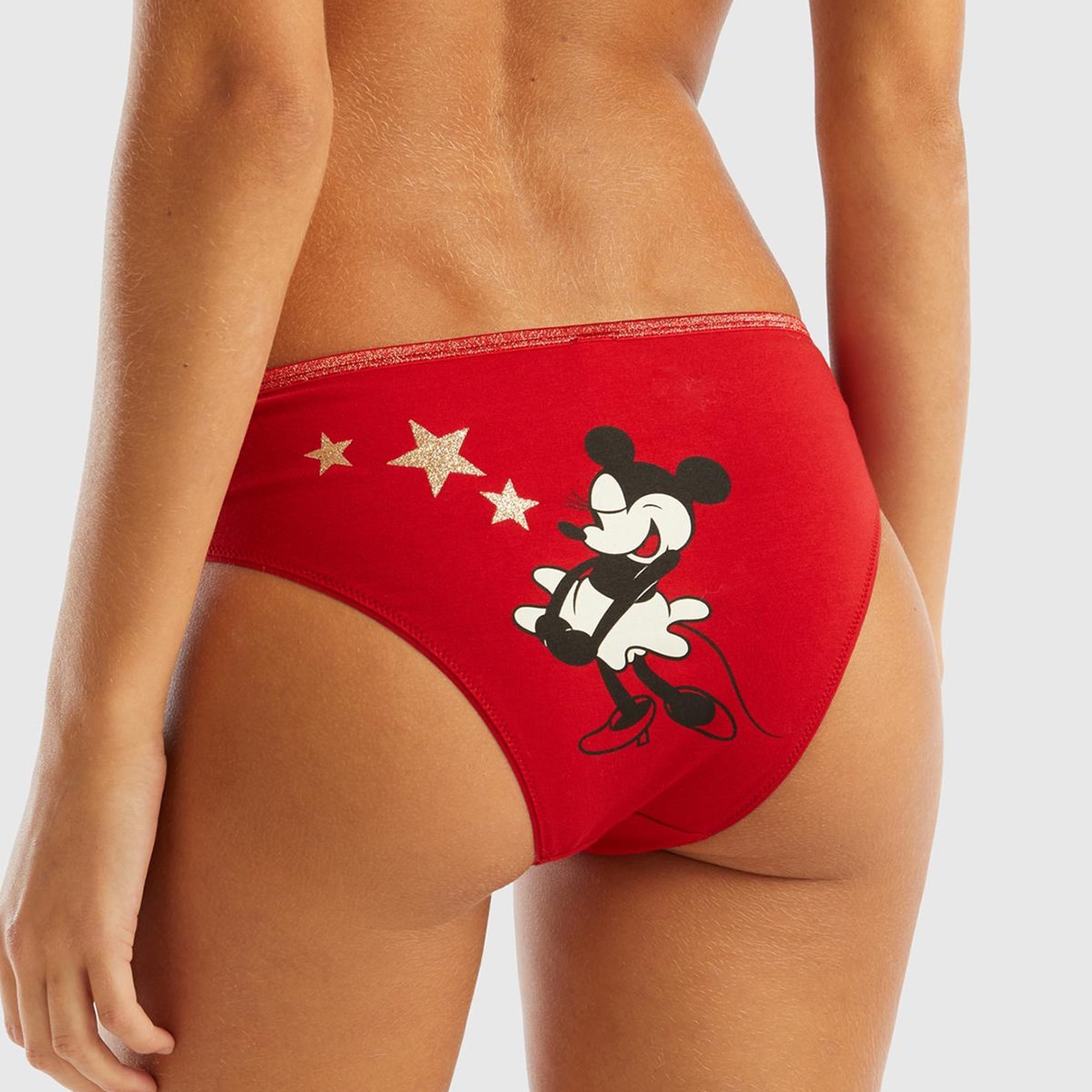 Kadın Kırmızı Beli Lastikli Mickey Baskılı Brazilian Slip Külot