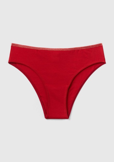  Kadın Kırmızı Beli Lastikli Mickey Baskılı Brazilian Slip Külot