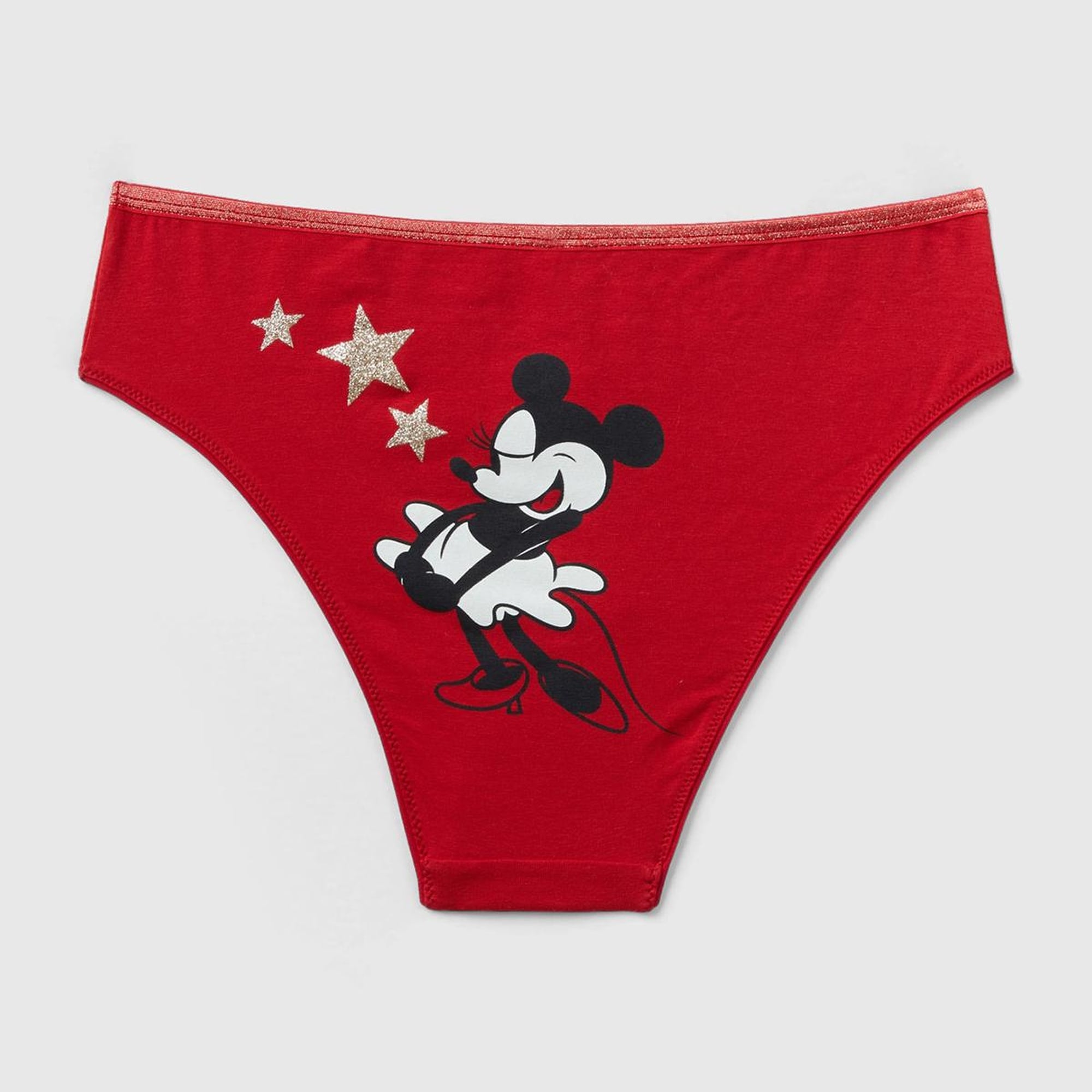Kadın Kırmızı Beli Lastikli Mickey Baskılı Brazilian Slip Külot