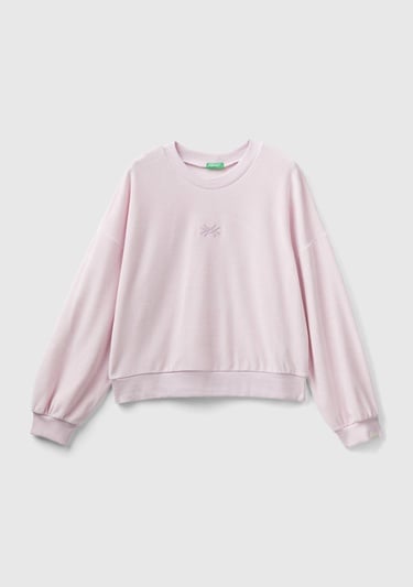  Kadın Gül Kurusu Logo Baskılı Şönil Sweatshirt