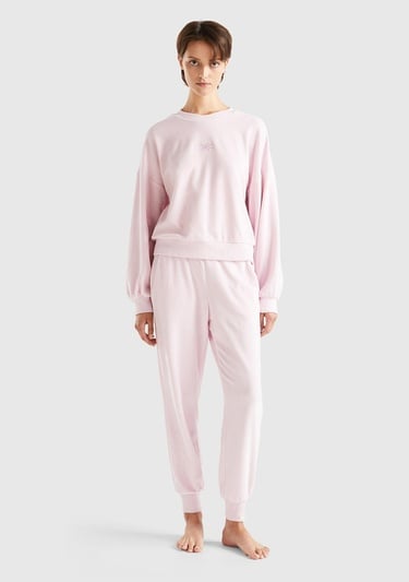  Kadın Gül Kurusu Logo Baskılı Şönil Sweatshirt