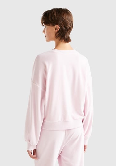  Kadın Gül Kurusu Logo Baskılı Şönil Sweatshirt