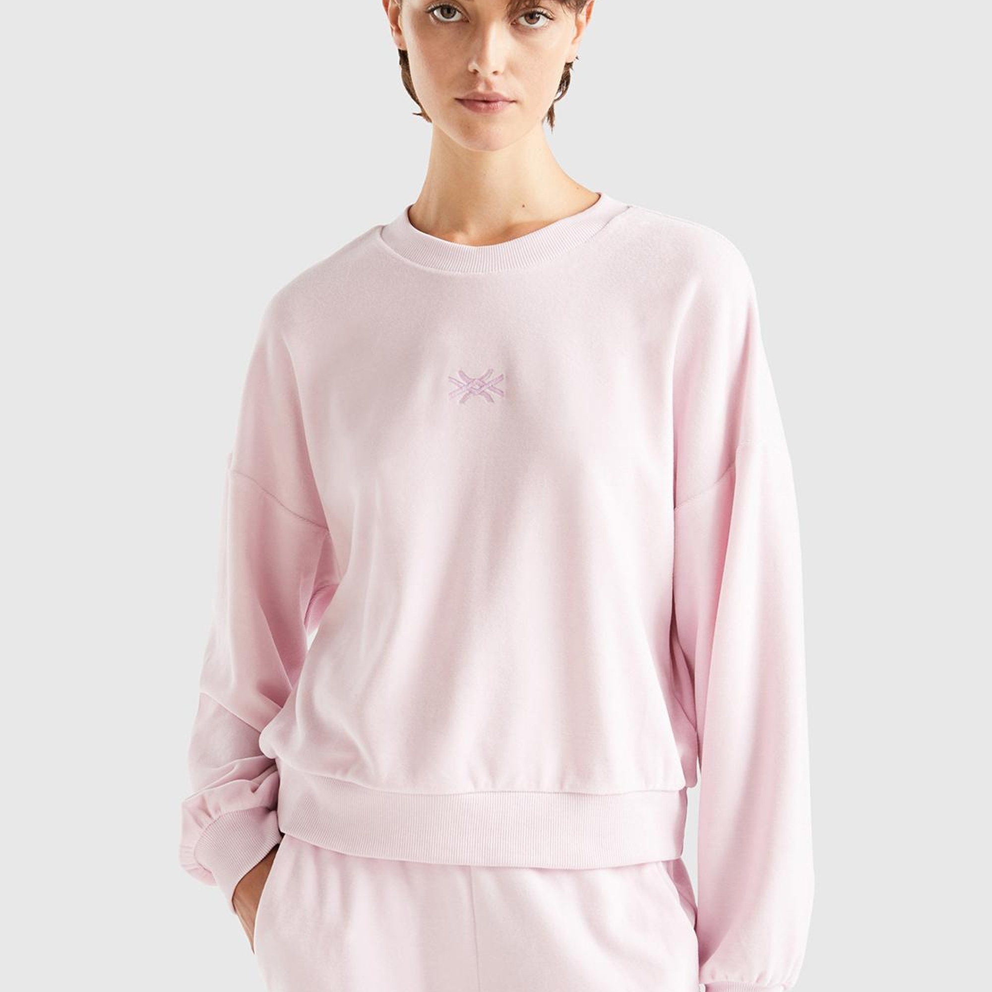 Kadın Gül Kurusu Logo Baskılı Şönil Sweatshirt