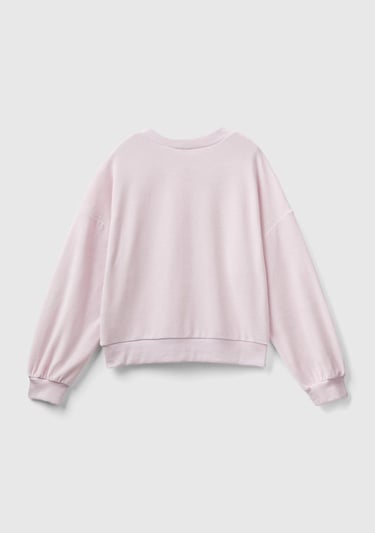  Kadın Gül Kurusu Logo Baskılı Şönil Sweatshirt