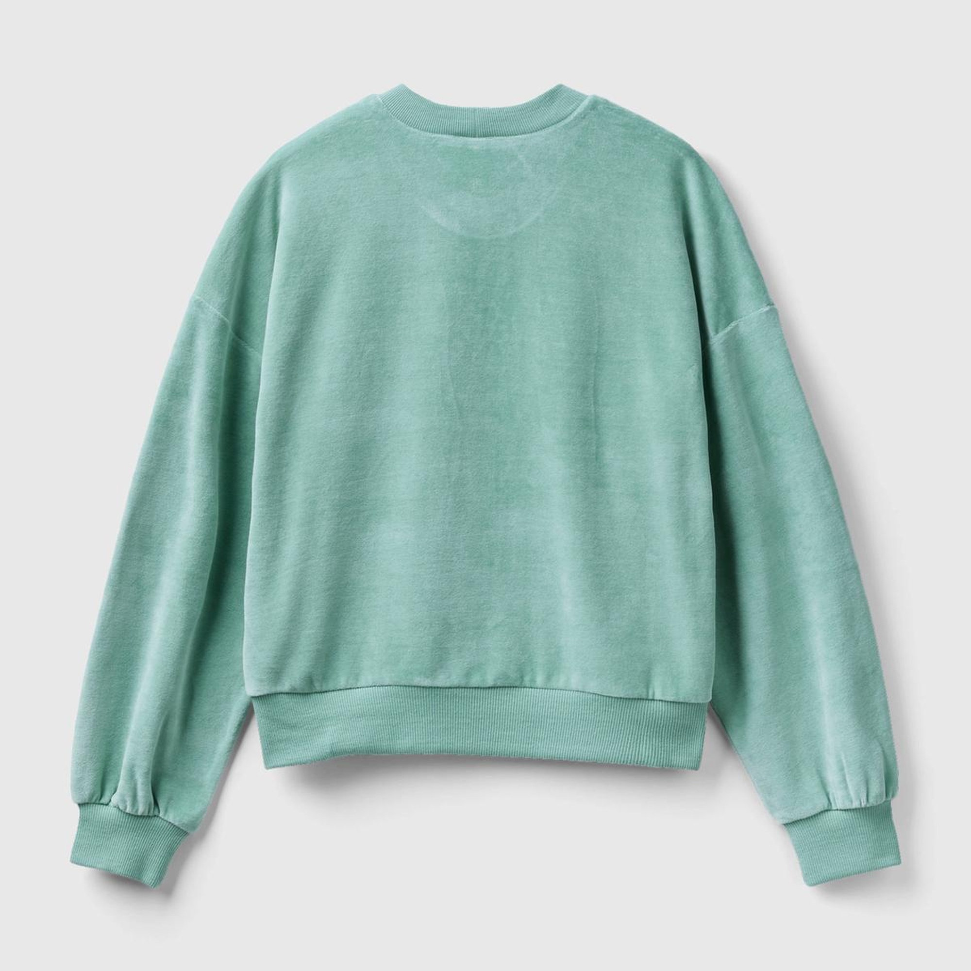 Kadın Su Yeşili Logo Baskılı Şönil Sweatshirt