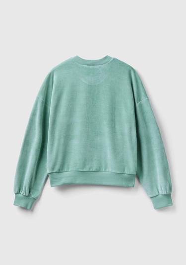  Kadın Su Yeşili Logo Baskılı Şönil Sweatshirt