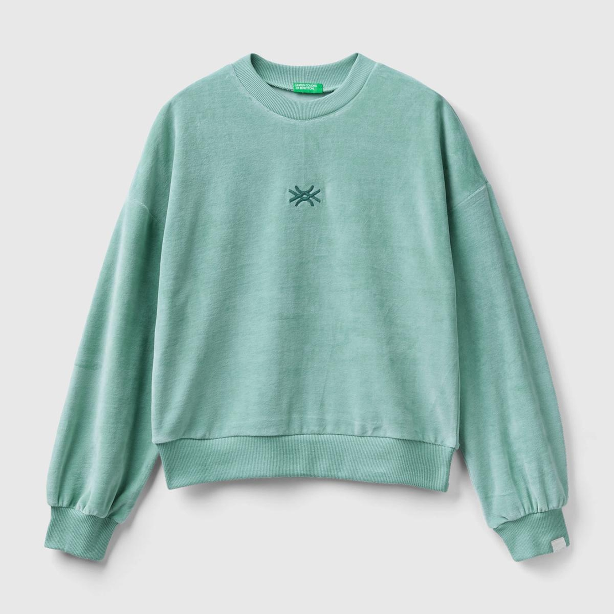 Kadın Su Yeşili Logo Baskılı Şönil Sweatshirt