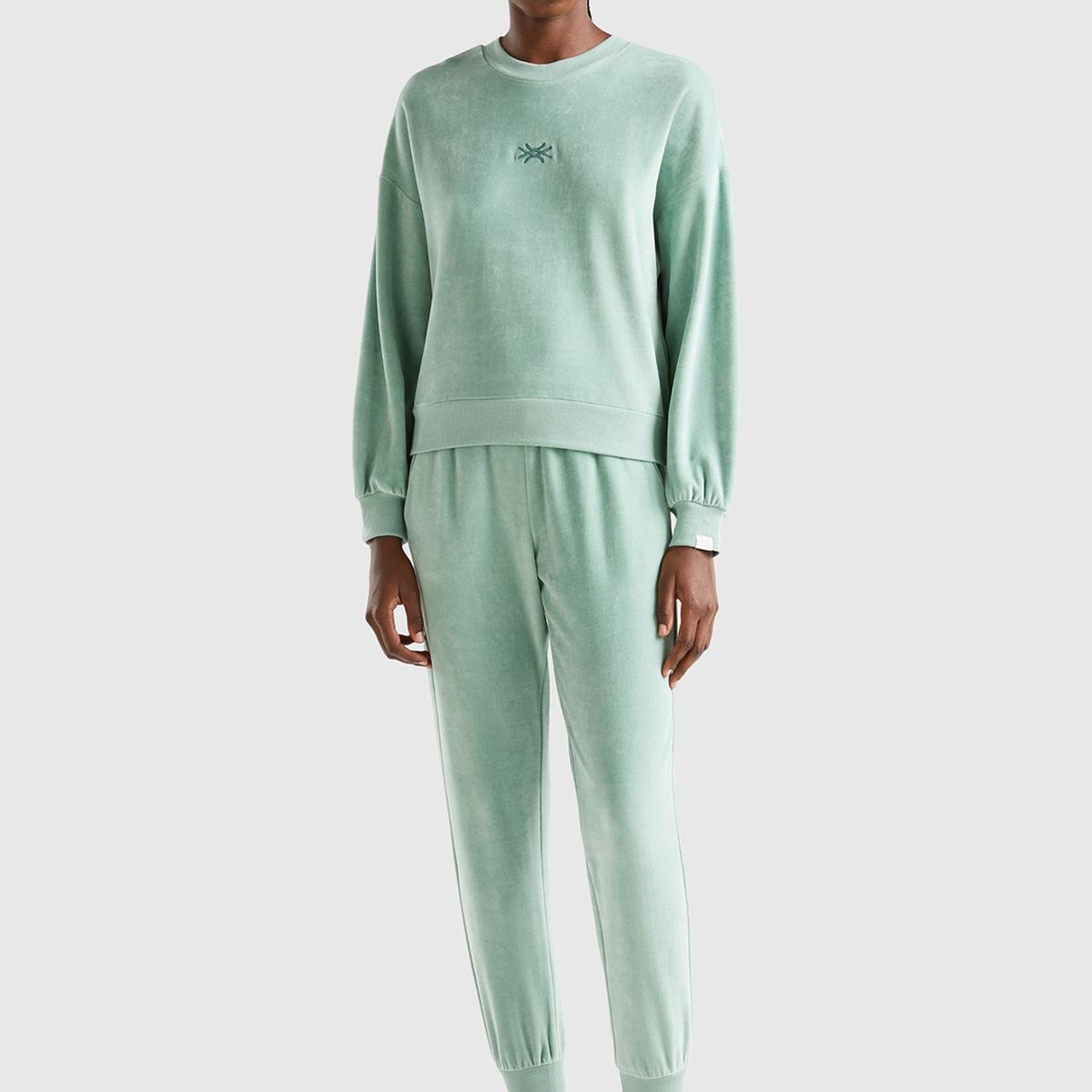 Kadın Su Yeşili Logo Baskılı Şönil Sweatshirt