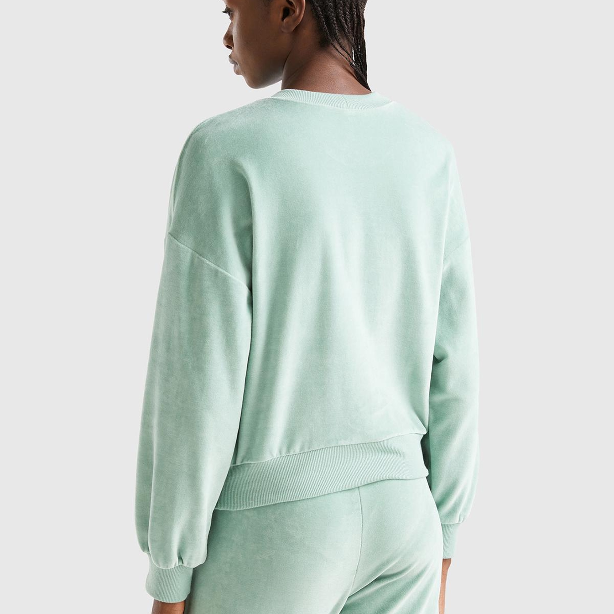 Kadın Su Yeşili Logo Baskılı Şönil Sweatshirt