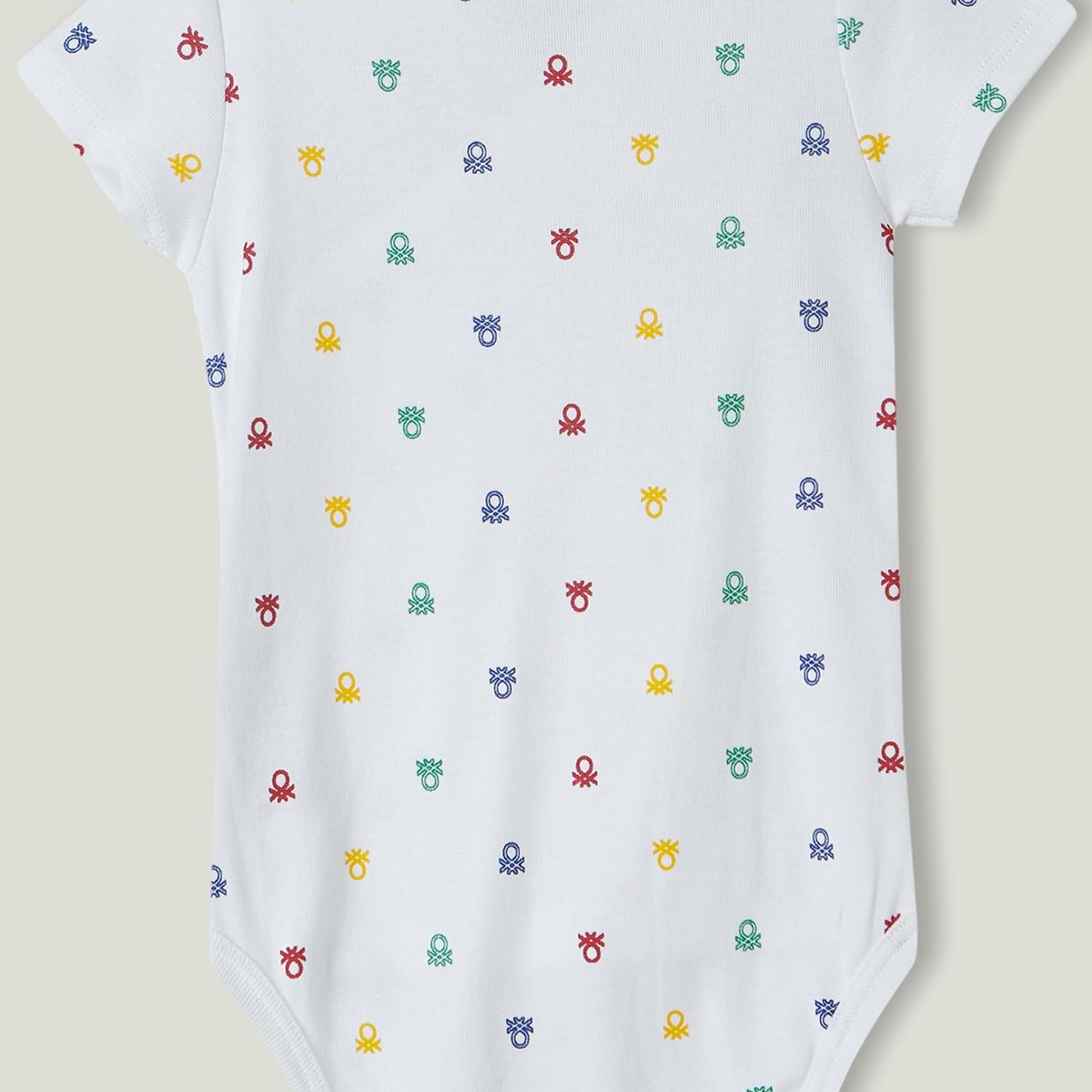 Bebek Beyaz Mix Desenli V Yaka 2'li Tulum