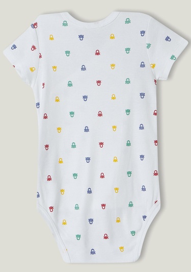  Bebek Beyaz Mix Desenli V Yaka 2'li Tulum