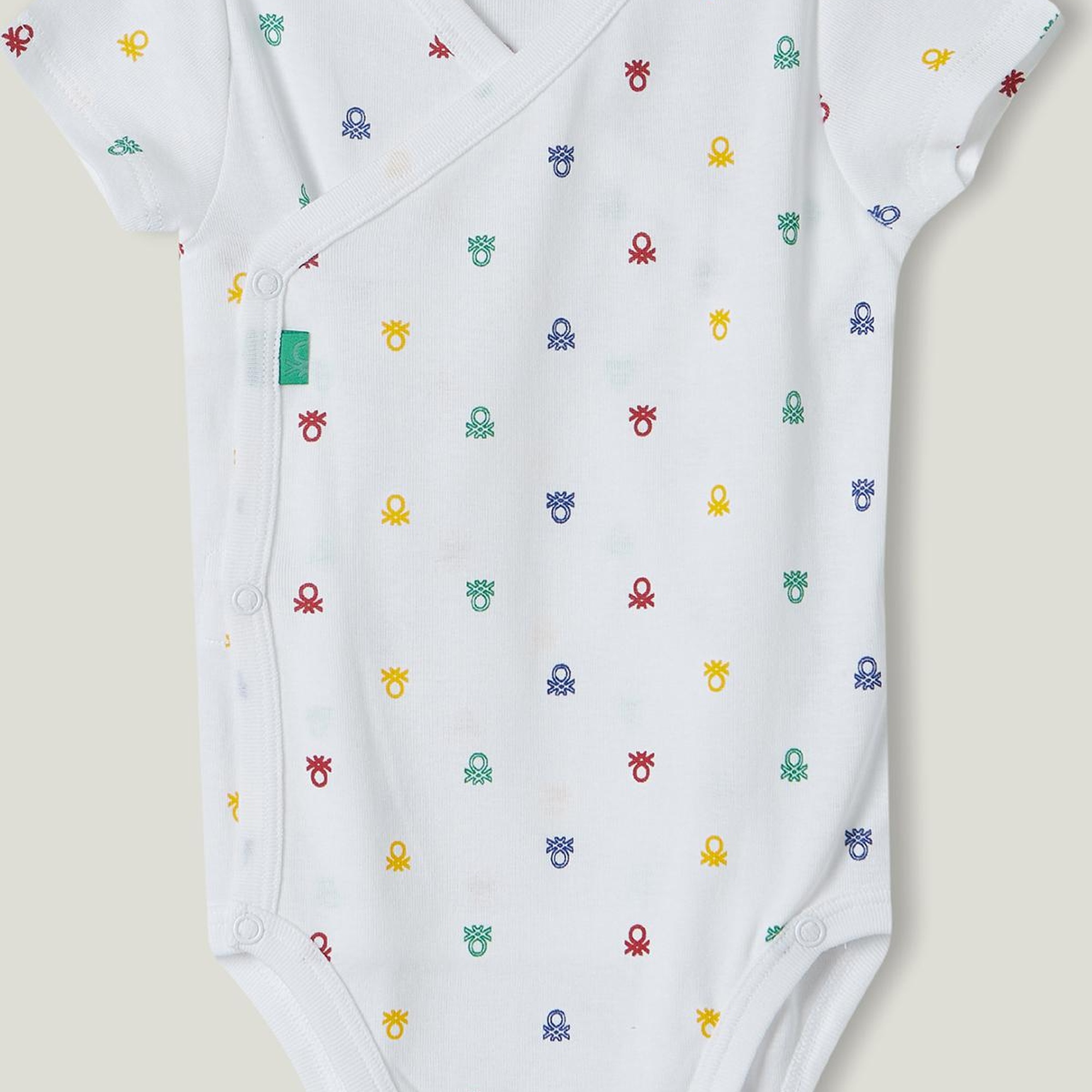 Bebek Beyaz Mix Desenli V Yaka 2'li Tulum