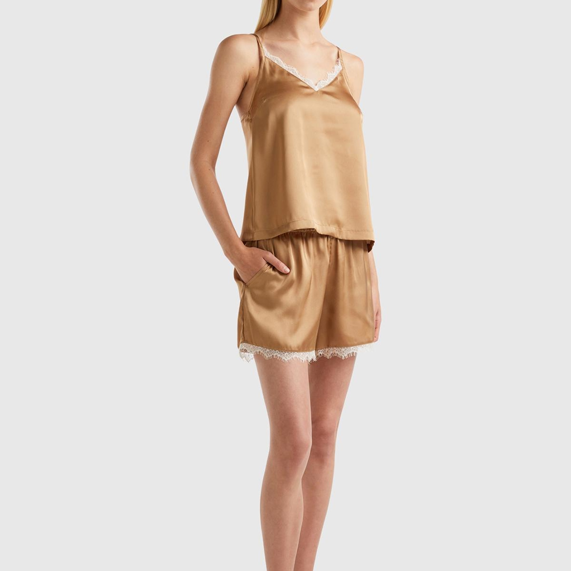 Kadın Taba Dantel Detaylı Pijama Şort