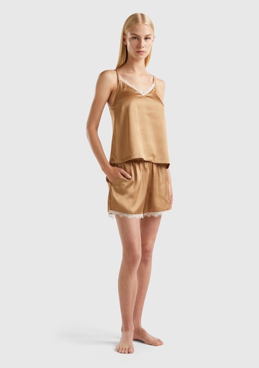  Kadın Taba Dantel Detaylı Pijama Şort