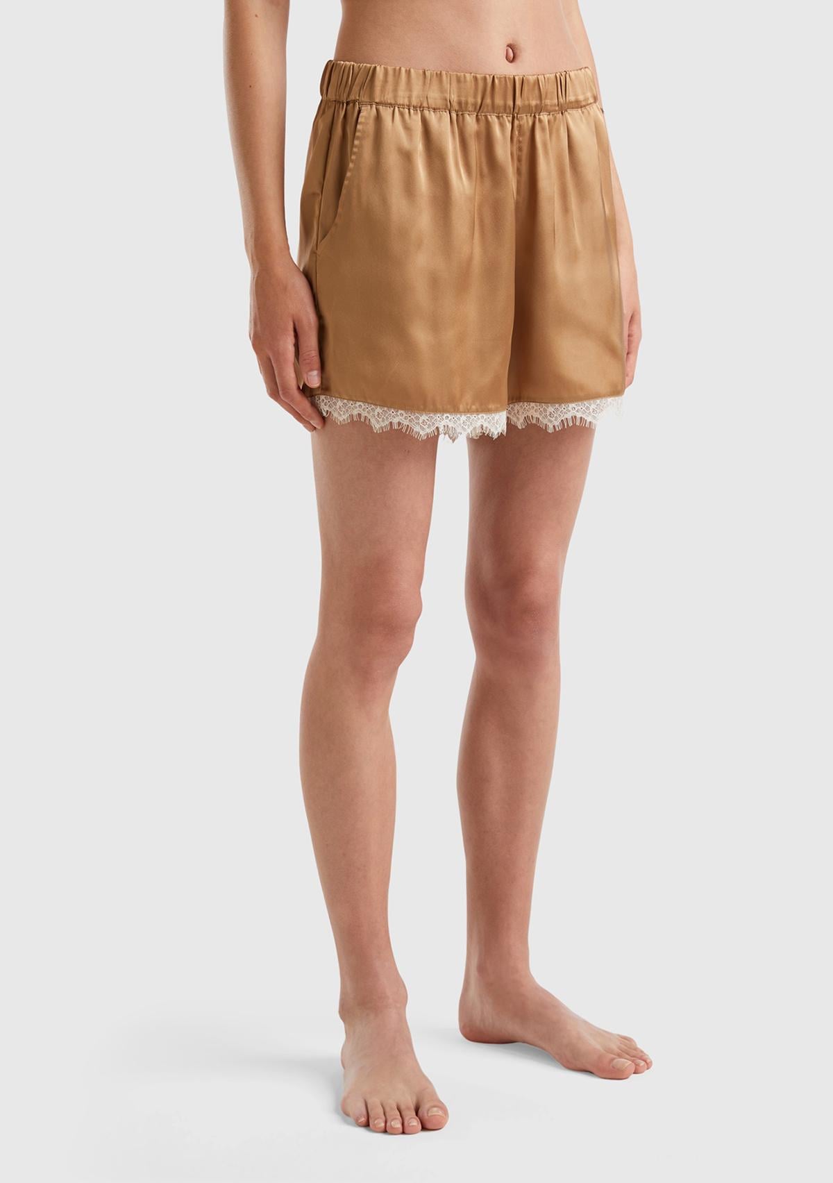  Kadın Taba Dantel Detaylı Pijama Şort