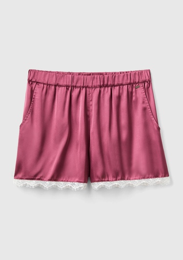  Kadın Bordo Dantel Detaylı Pijama Şort