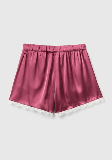  Kadın Bordo Dantel Detaylı Pijama Şort