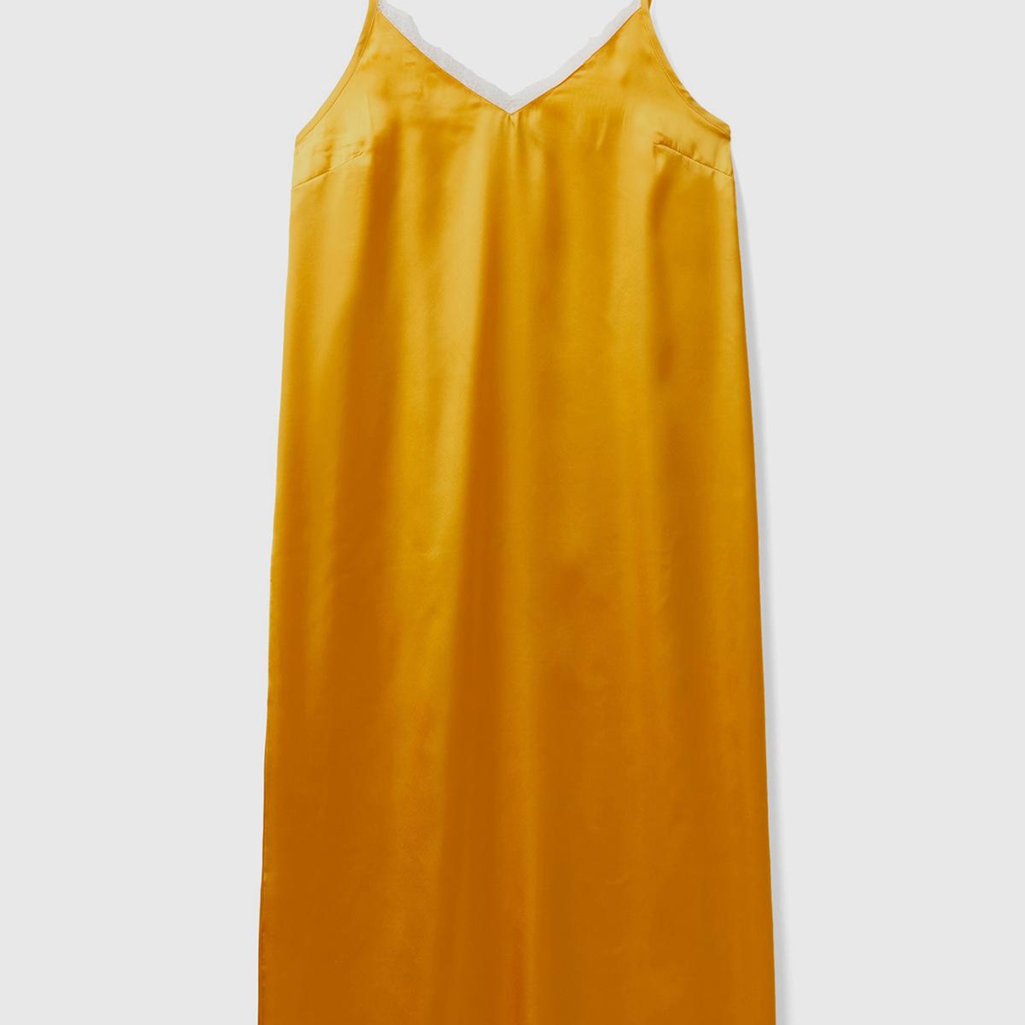 Kadın Hardal Yakası Dantel Detaylı Saten Gecelik